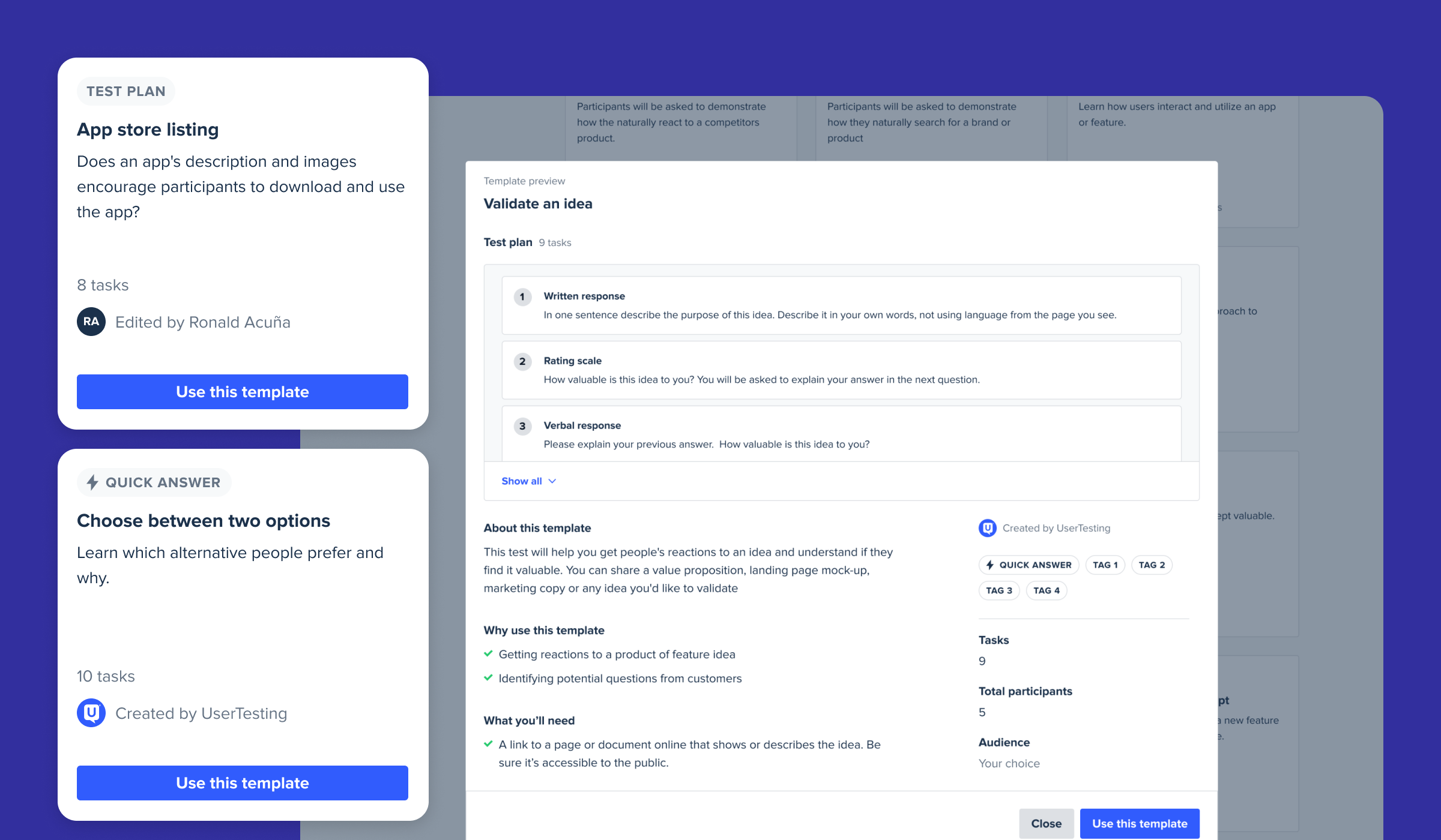 UserTesting templates hero image