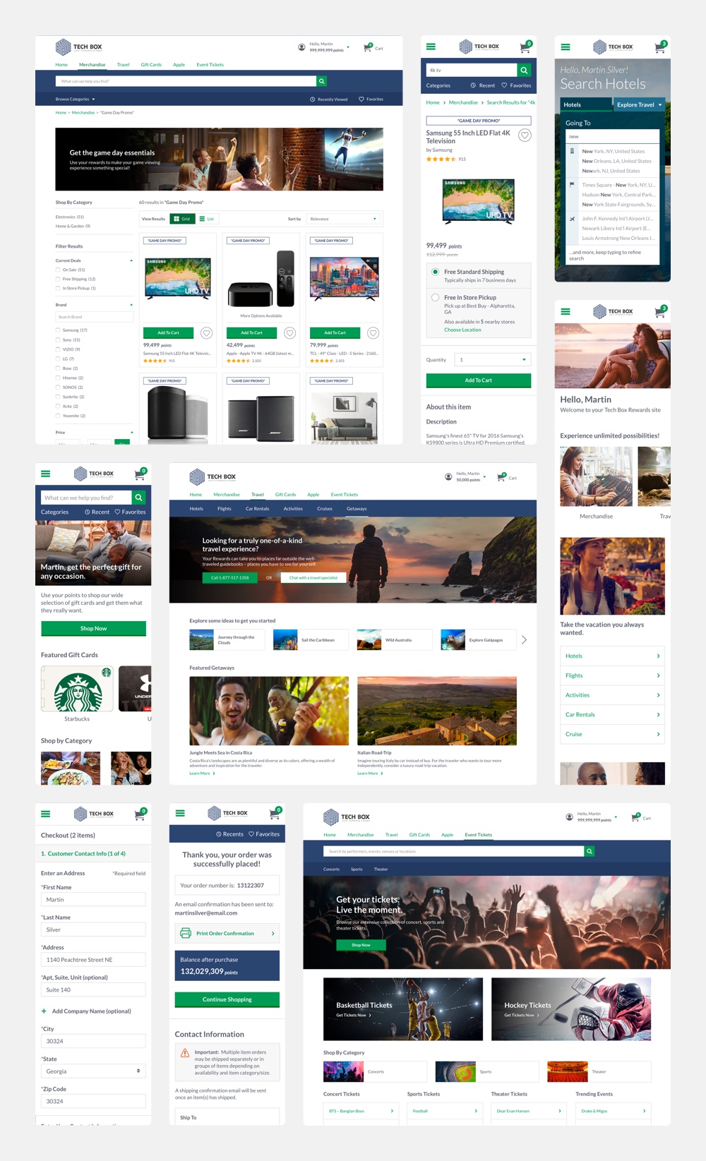 Various screens from the different storefronts