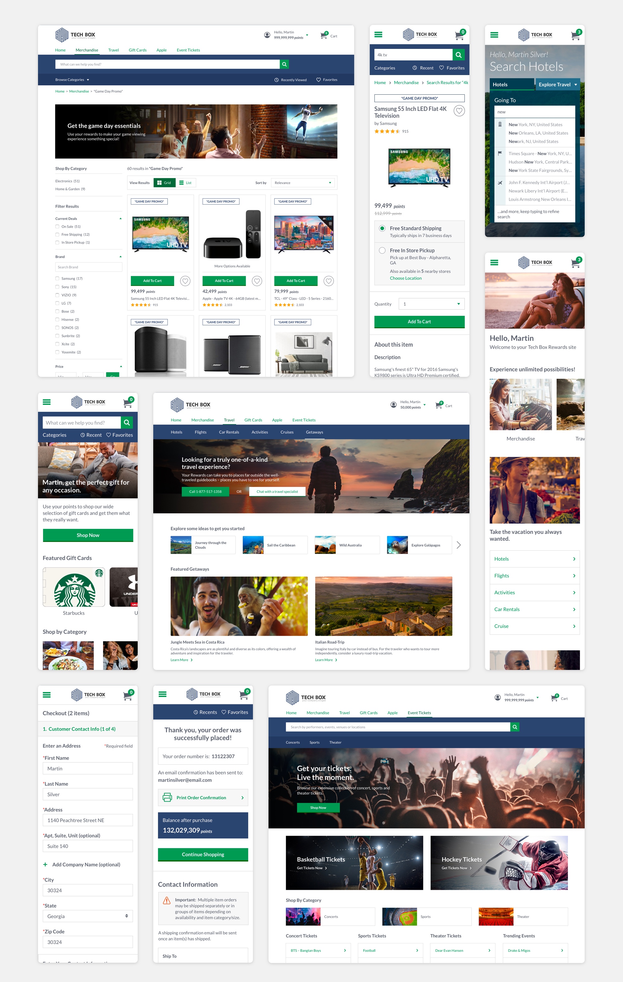 Various screens from the different storefronts