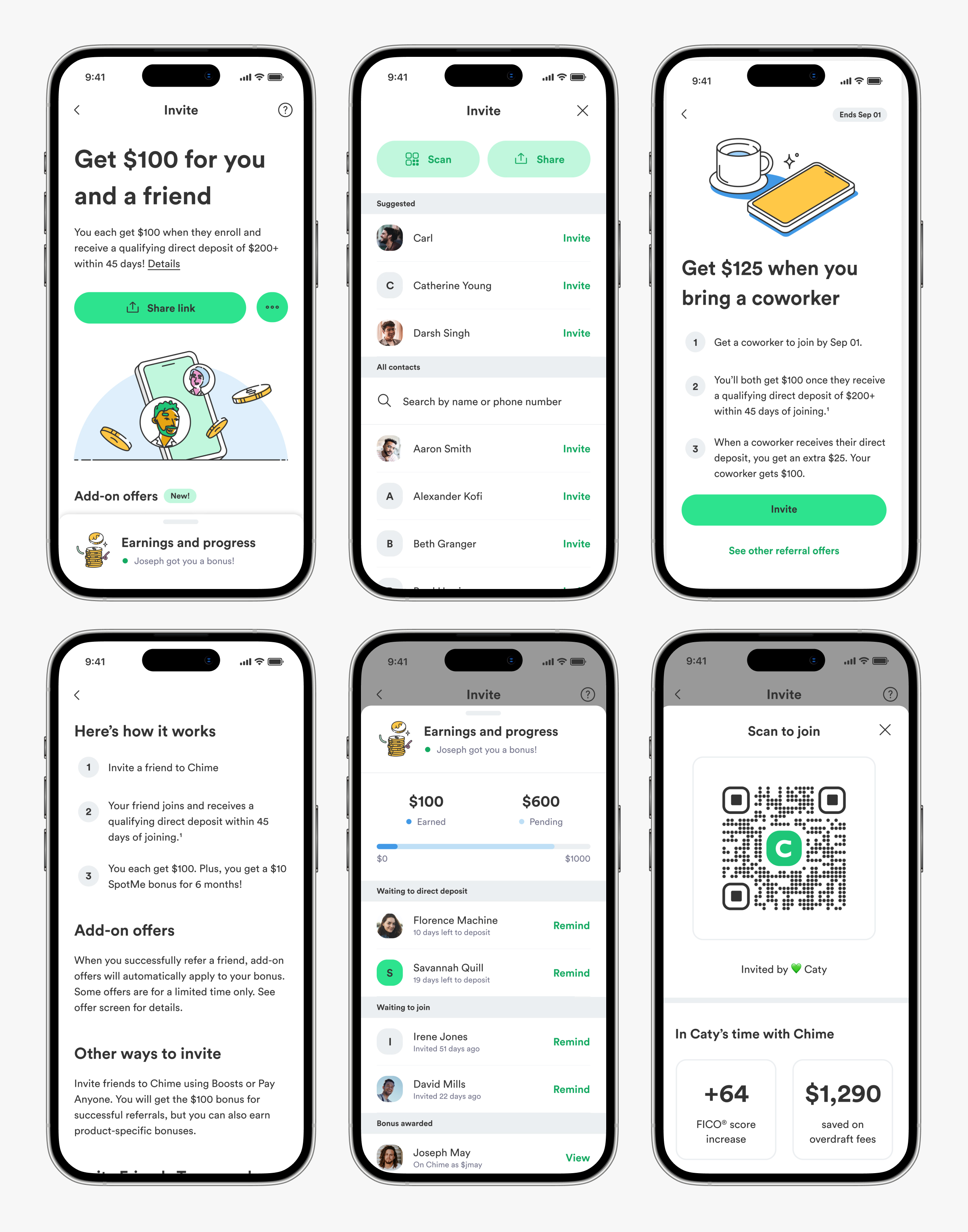Suite of screens from new experience