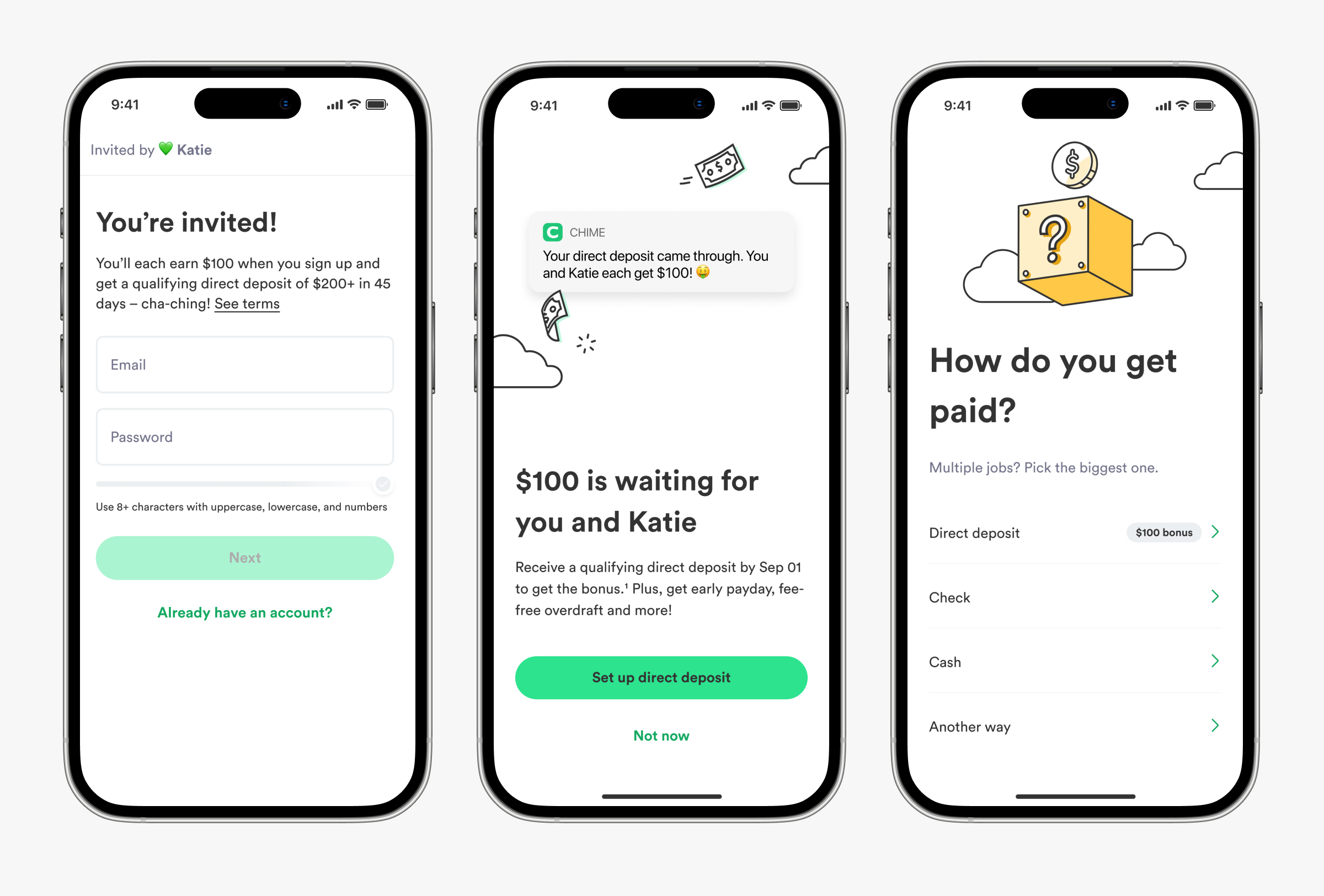 Suite of screens from the new sender experience